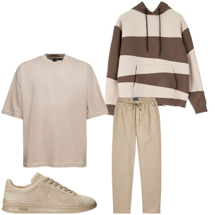 Outfit uomo - Vi aspetto a casa. Stile Casual per Tutti i giorni. Abbinamento con felpe con cappuccio, sneakers, pantaloni, t-shirt.