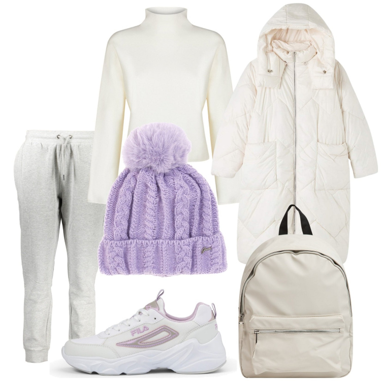 Outfit donna - Il primo giorno. Stile Casual per Tutti i giorni. Abbinamento con blazer, zaini, berretti, sneakers, pantaloni, cardigans.
