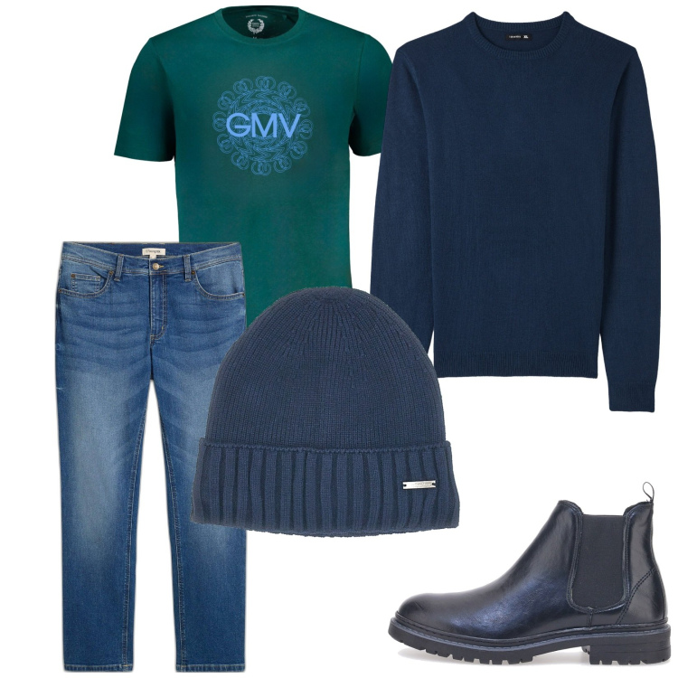 Outfit uomo - Proprio così. Stile Casual per Tutti i giorni. Abbinamento con jeans dritti, maglieria, stivali e stivaletti, t-shirt, berretti.