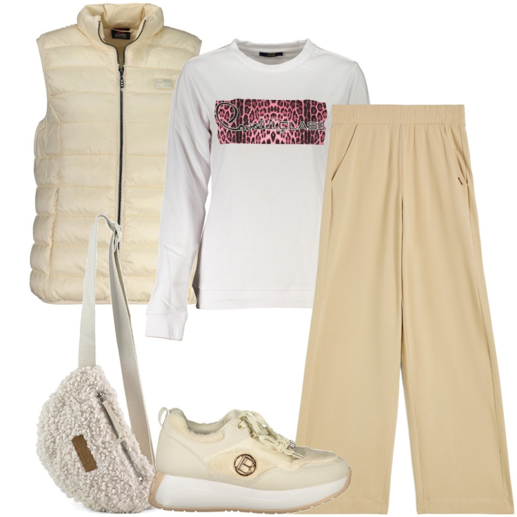 Outfit donna - Sporty chic per mille occasioni. Stile Sporty chic per Sport. Abbinamento con pantaloni a palazzo, marsupi, blazer, sneakers, felpe.