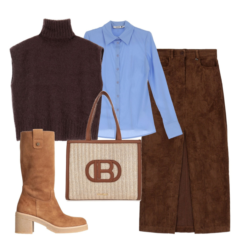 Outfit donna - City. Stile Urban per Tutti i giorni. Abbinamento con stivali, camicie, gonne lunghe, gilet, borse a spalla.