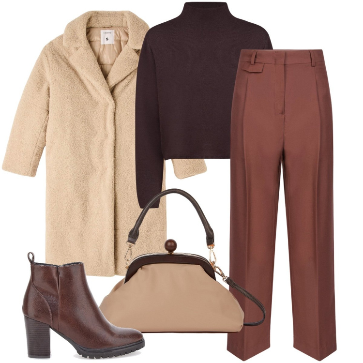 Outfit donna - Tra il beige e il terracotta. Stile Bon Ton per Ufficio. Abbinamento con cappotti, stivaletti, pantaloni, cardigans, clutch.