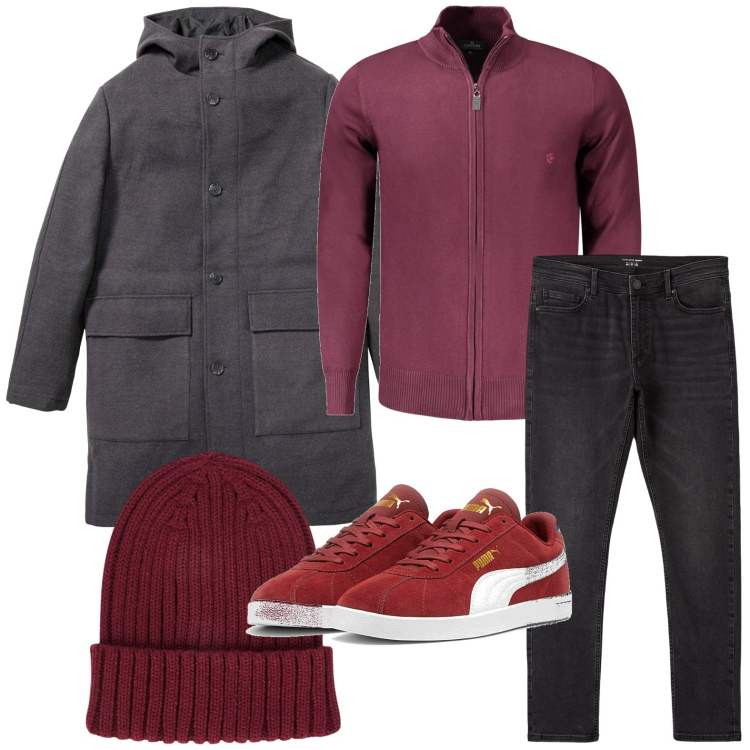 Outfit uomo - Eleganza rilassata per il weekend. Stile Casual per Tutti i giorni. Abbinamento con cappotti, jeans skinny, sneakers, berretti, cardigans.