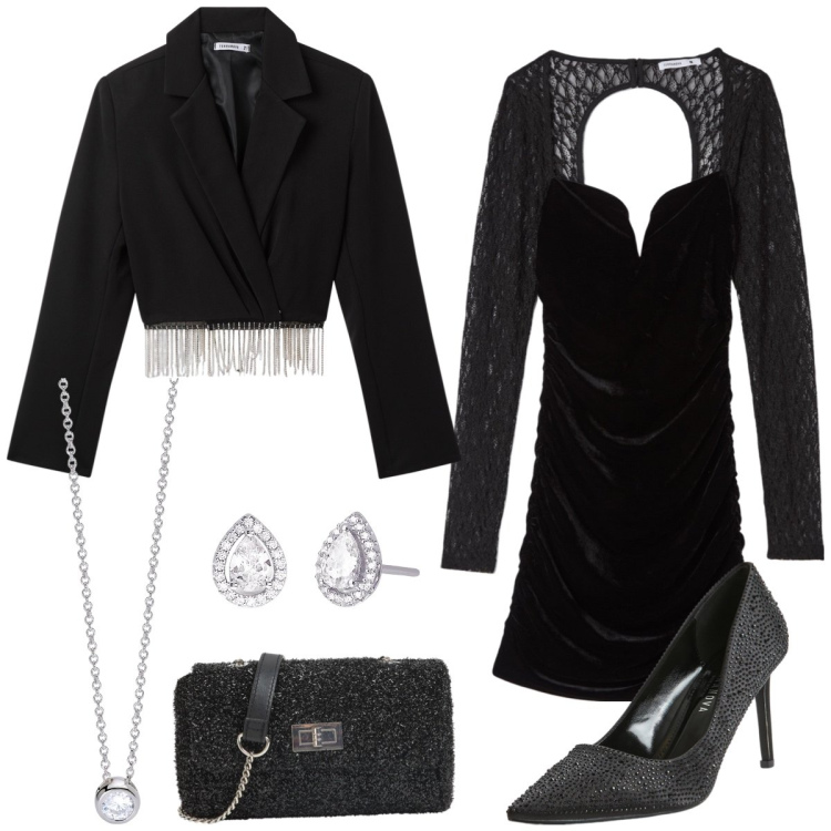 Outfit donna - Total look #2029800. Stile Glamour per Serata fuori. Abbinamento con décolleté, borse a tracolla, vestiti, blazer, collane, orecchini.