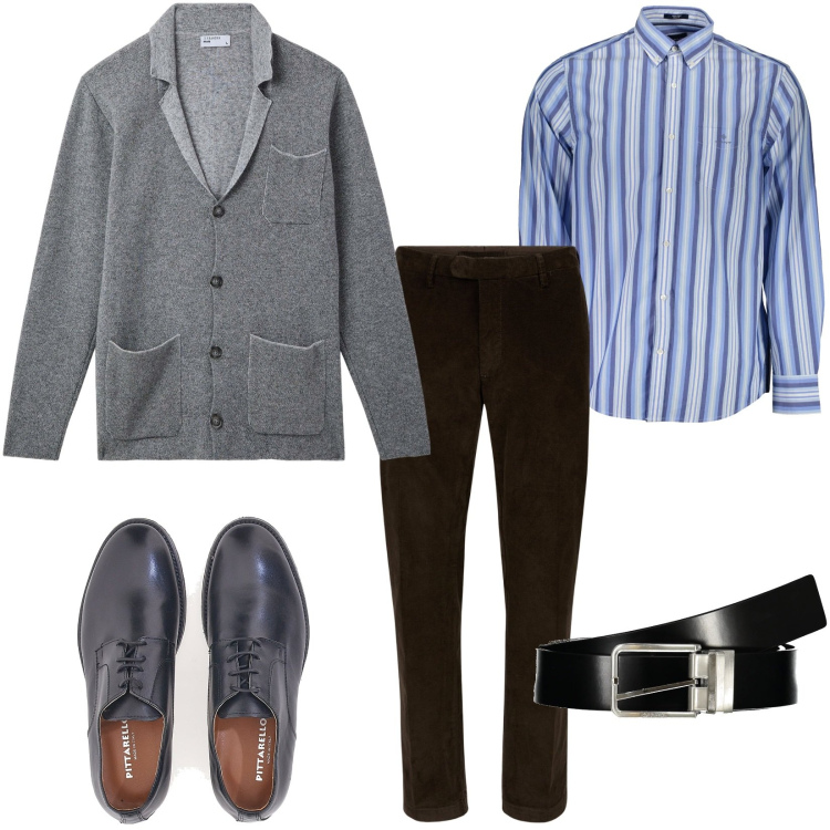 Outfit uomo - 7 gennaio, rientro in ufficio. Stile Business/Elegante per Ufficio. Abbinamento con giacche, scarpe stringate, camicie a manica corta, cinture, pantaloni.