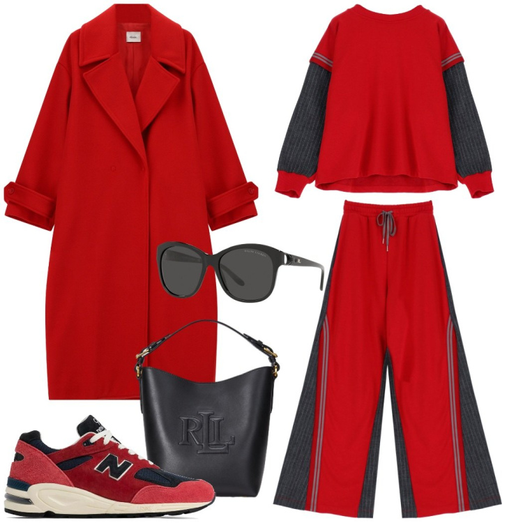 Outfit donna - Comodo con stile. Stile Sporty chic per Tutti i giorni. Abbinamento con sneakers, felpe, pantaloni, cappotti, occhiali da sole, borse a secchiello.