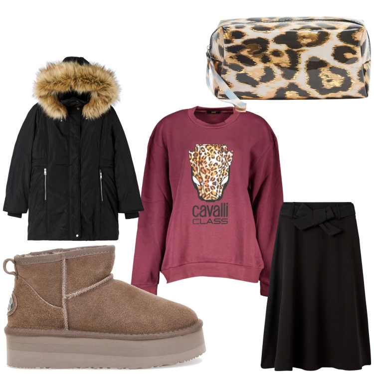 Outfit donna - Xxxx. Stile Basic Abbinamento con gonne lunghe, parka, valigie, stivaletti, felpe.