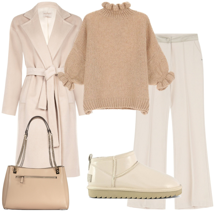 Outfit donna - New year. Stile Chic per Tutti i giorni. Abbinamento con maglieria, pantaloni, cappotti, stivali, borse a spalla.