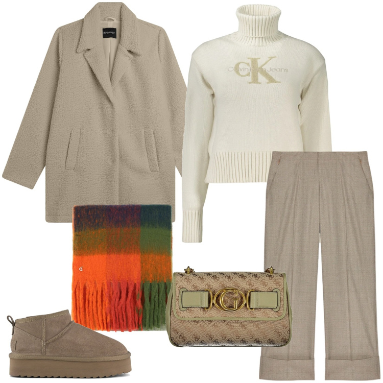 Outfit donna - New year, new layers. Stile Casual per Tutti i giorni. Abbinamento con cappotti, stole, stivaletti, maglieria, pantaloni, borse a tracolla.