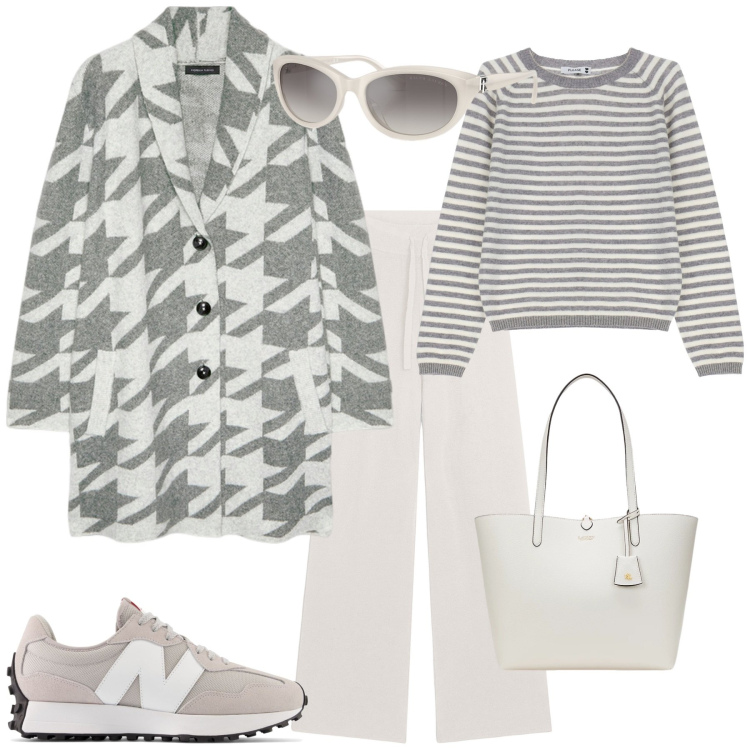 Outfit donna - Total look #2030049. Stile Sporty chic per Tutti i giorni. Abbinamento con sneakers, pullovers, pantaloni, occhiali da sole, borse tote, cardigans.