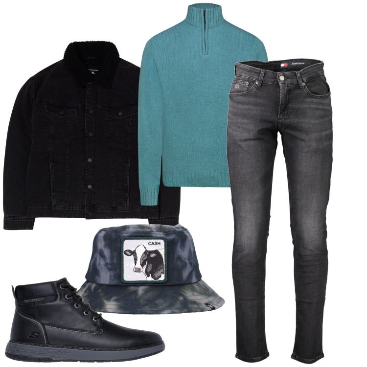 Outfit uomo - Il cappello animalista. Stile Casual per Tutti i giorni. Abbinamento con giacche, stivali e stivaletti, maglieria, cappelli, jeans.