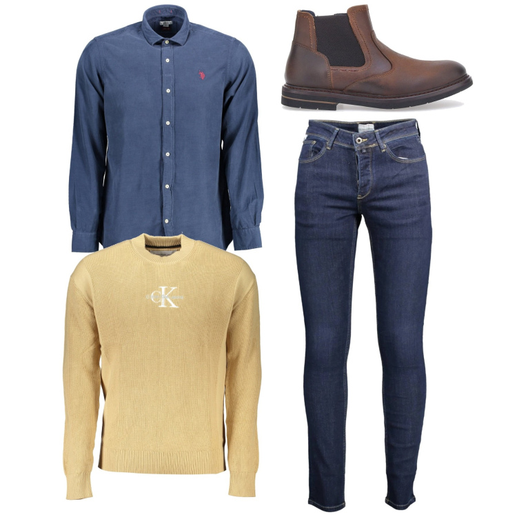 Outfit uomo - Bon ton casual. Stile Casual per Tutti i giorni. Abbinamento con stivali e stivaletti, maglieria, jeans slim fit, camicie.