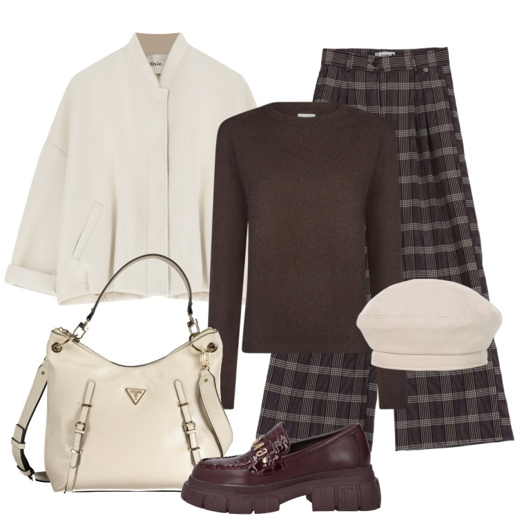 Outfit donna - Rientro in ufficio. Stile Casual per Ufficio. Abbinamento con mocassini, pantaloni, bomber, cappelli e berretti, borse a spalla, maglieria.
