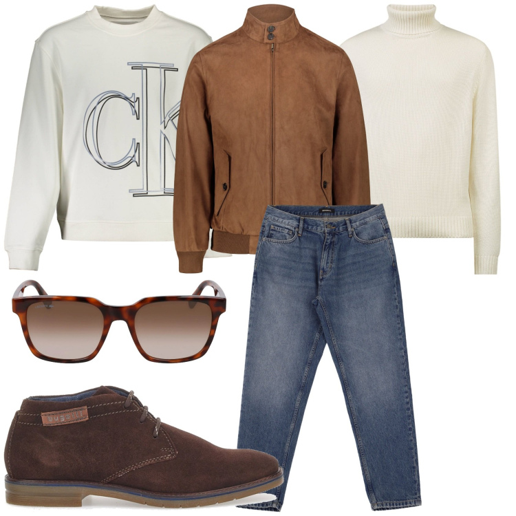 Outfit uomo - Trendy sempre di moda. Stile Trendy per Tutti i giorni. Abbinamento con jeans, scarpe stringate, felpe, giacche, occhiali da sole, maglieria.