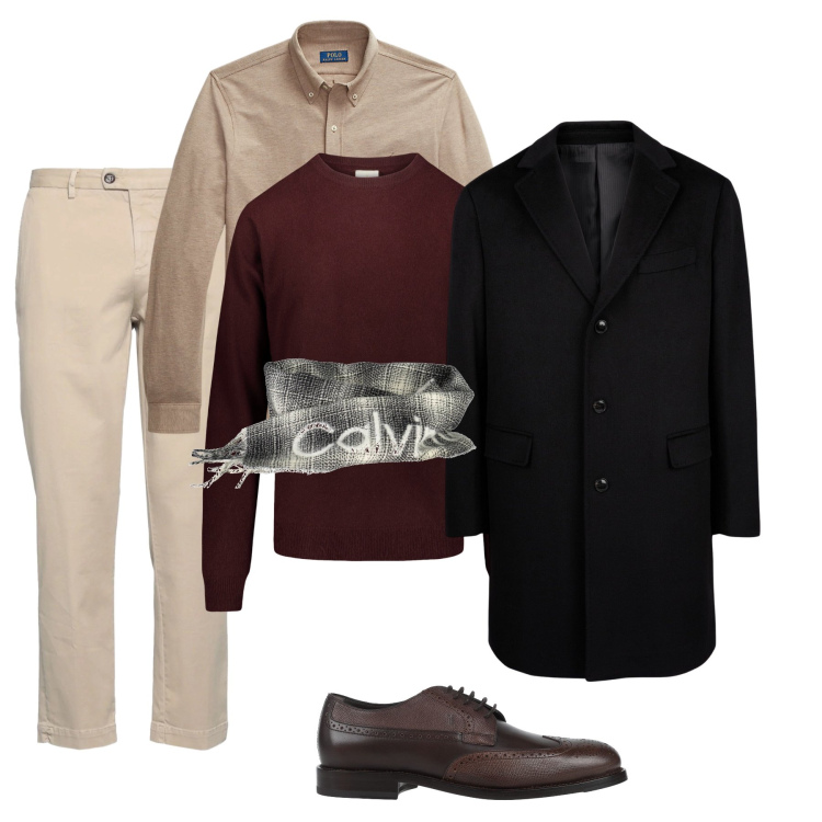 Outfit uomo - Il cappotto che fa la differenza. Stile Business/Elegante per Ufficio. Abbinamento con pantaloni, scarpe stringate, camicie, maglieria, sciarpe, cappotti.