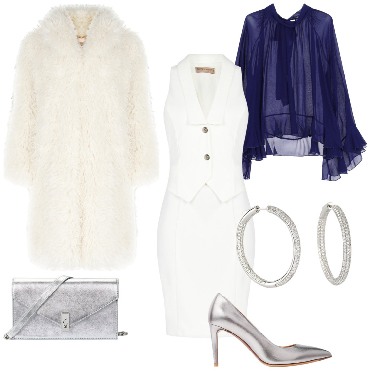 Outfit donna - La pelliccia ecologica. Stile Chic per Serata fuori. Abbinamento con camicie, orecchini, vestiti a tubino, cappotti, clutch, décolleté.