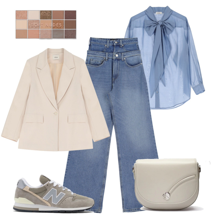 Outfit donna - Satin, denim e sneakers in città. Stile Sporty chic per Tutti i giorni. Abbinamento con ombretti, sneakers, camicie, jeans, blazer, borse a tracolla.