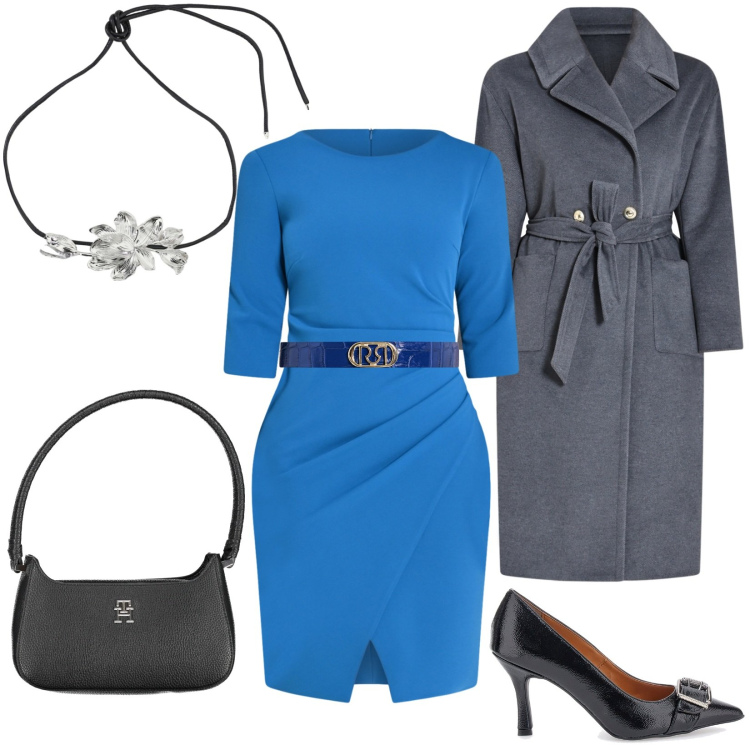 Outfit donna - Wrap dress focus curvy. Stile Chic per Serata fuori. Abbinamento con vestiti a tubino, cappotti, cinture, collane, décolleté, borse a spalla.