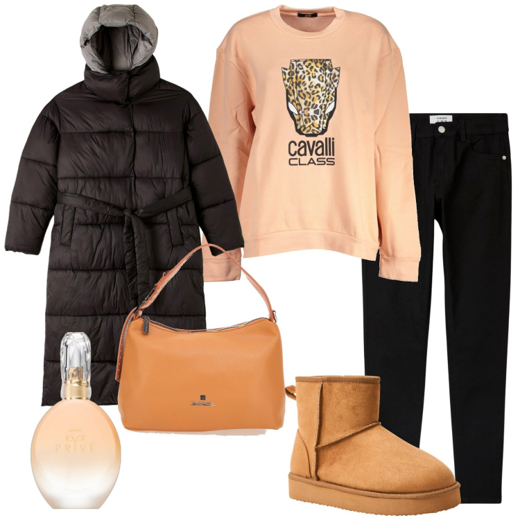 Outfit donna - Total look #2030255. Stile Casual per Tutti i giorni. Abbinamento con profumi, blazer, stivali, pantaloni skinny, felpe, borse a tracolla.
