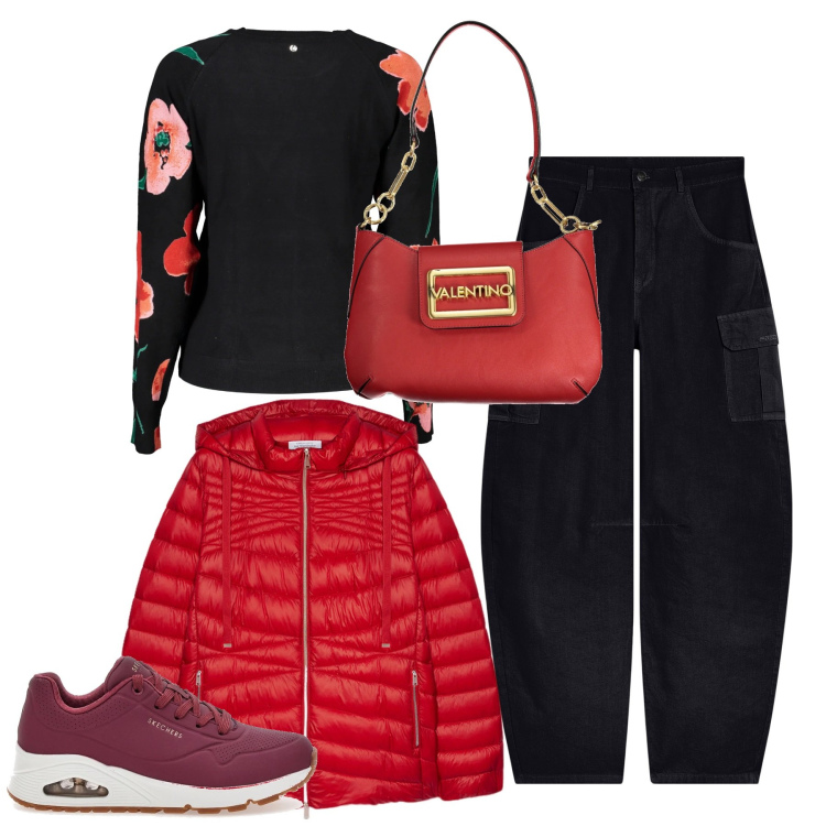 Outfit donna - I cargo balloons. Stile Casual chic per Tutti i giorni. Abbinamento con pantaloni cargo, piumini, maglieria, borse a spalla, sneakers.