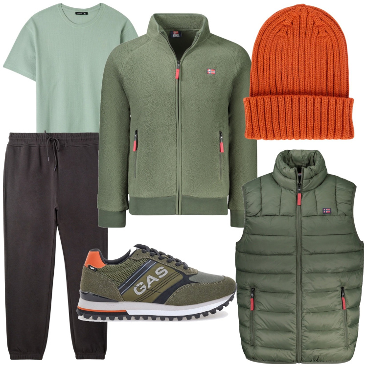 Outfit uomo - Total look #2030269. Stile Urban per Tutti i giorni. Abbinamento con pantaloni, t-shirt, sneakers, giacche sportive, giacche, berretti.