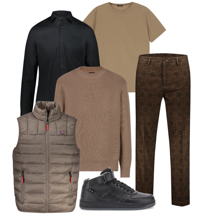 Outfit uomo - L\'arte del layering maschile. Stile Trendy per Tutti i giorni. Abbinamento con t-shirt, pantaloni, maglieria, camicie, sneakers, giacche.