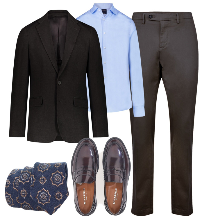 Outfit uomo - Stile tutti i giorni. Stile Business/Elegante per Tutti i giorni. Abbinamento con cravatte, camicie, giacche, pantaloni chino, scarpe stringate.