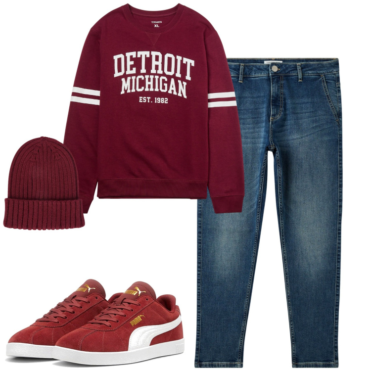 Outfit uomo - Jeans e felpa. Stile Casual per Tutti i giorni. Abbinamento con felpe, jeans, sneakers, berretti.