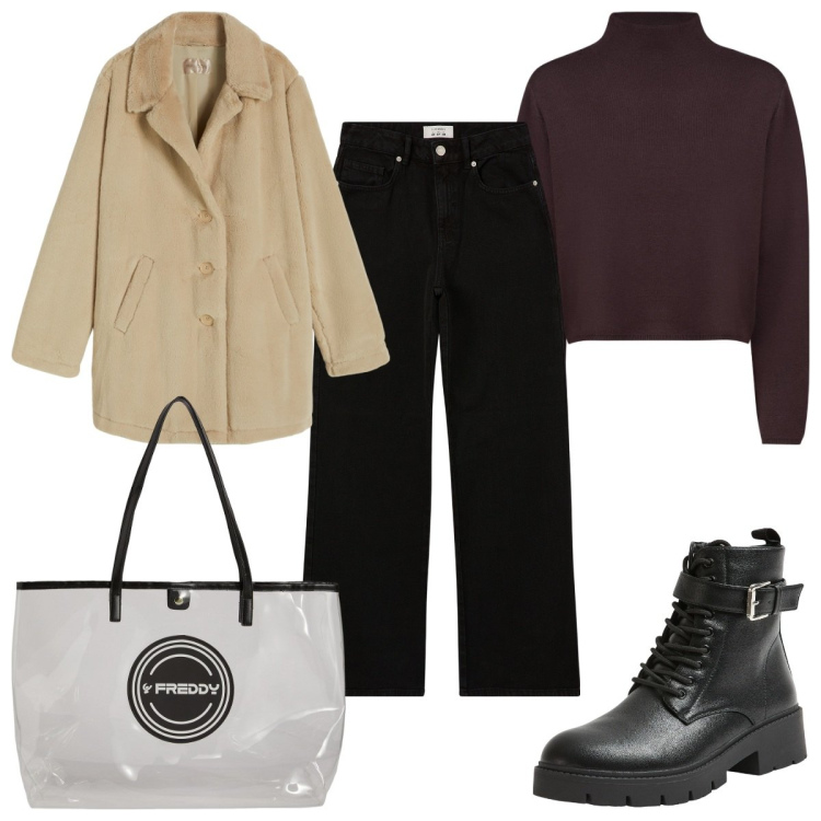 Outfit donna - New Year, New layers: maglione dolcevita. Stile Trendy per Tutti i giorni. Abbinamento con pantaloni, anfibi, shopping bag, cappotti, cardigans.