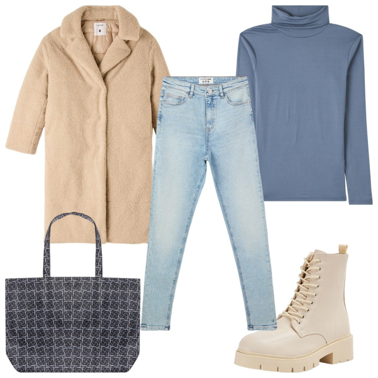 Outfit donna - New Year, New Layers : stivaletti bianch. Stile Trendy per Tutti i giorni. Abbinamento con jeans skinny, cappotti, anfibi, maglieria, shopping bag.