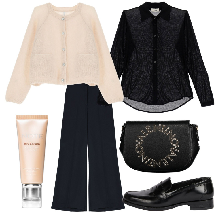 Outfit donna - Total look #2030443. Stile Basic per Tutti i giorni. Abbinamento con correttori, pantaloni, cardigans, camicie, borse a spalla, mocassini.