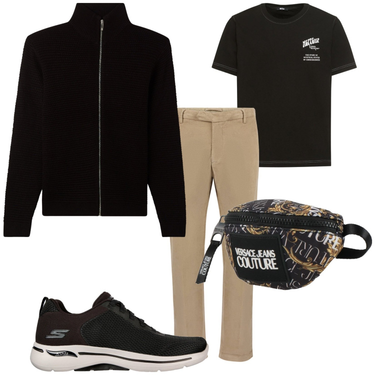 Outfit uomo - Total look #2030451. Stile Trendy per Tutti i giorni. Abbinamento con borse sportive, cardigans, sneakers, t-shirt, pantaloni.
