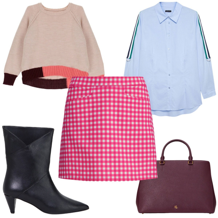 Outfit donna - Un nuovo anno preppy e vivace. Stile Preppy per Tutti i giorni. Abbinamento con pullovers, stivaletti, borse a mano, minigonne, camicie.