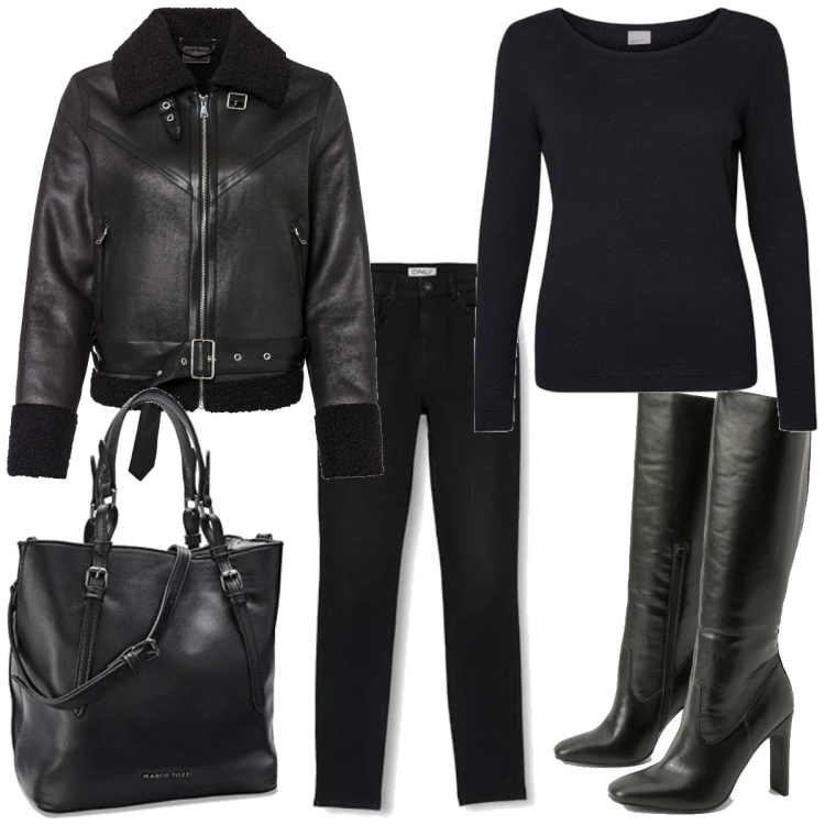 Outfit femme - Noir. Style Basique pour Tous les jours. Assortir avec manteaux, jean skinny, pulls, sacs à main, bottes.