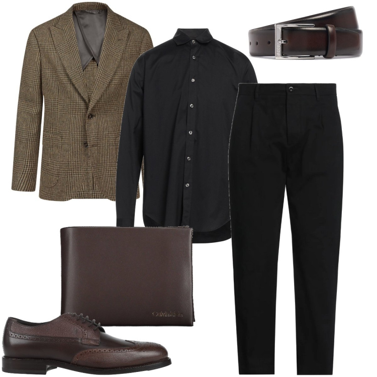 Outfit uomo - Una sera a teatro. Stile Business/Elegante per Serata speciale. Abbinamento con pantaloni, scarpe stringate, camicie, giacche, portafogli, cinture.