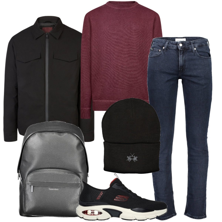Outfit uomo - Rientro in ufficio. Stile Urban per Ufficio. Abbinamento con sneakers, piumini, maglieria, jeans, berretti, borse sportive.