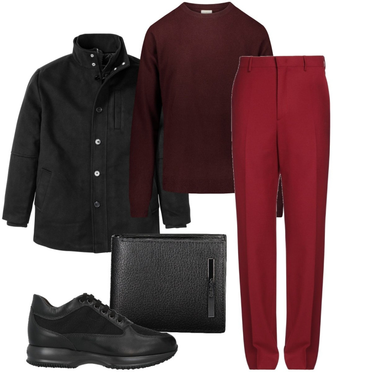 Outfit uomo - Il pantalone rosso. Stile Business/Elegante per Serata speciale. Abbinamento con giacche, sneakers, pantaloni, maglieria, portafogli.