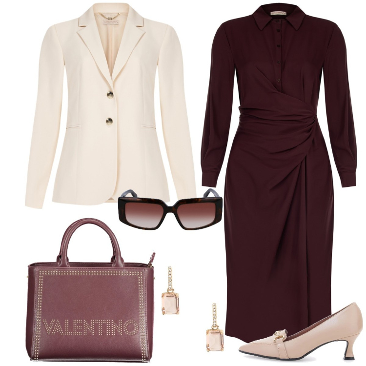 Outfit donna - Total look #2030687. Stile Chic per Ufficio. Abbinamento con vestiti lunghi, blazer, orecchini, décolleté, occhiali da sole, borse a spalla.