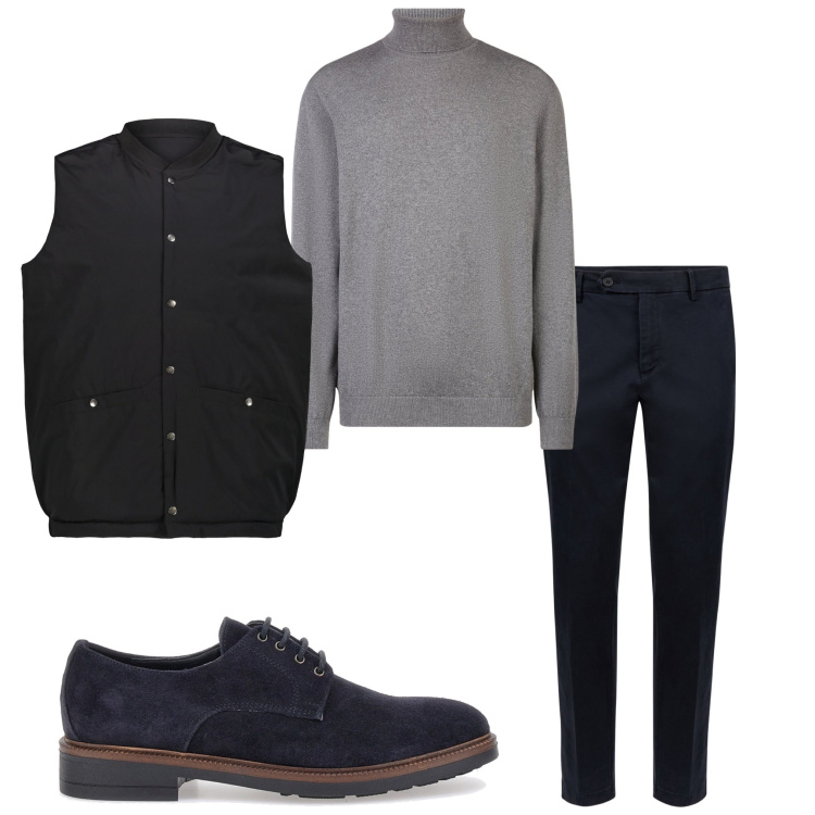 Outfit uomo - In ufficio. Stile Urban per Ufficio. Abbinamento con scarpe stringate, gilet, maglieria, pantaloni chino.