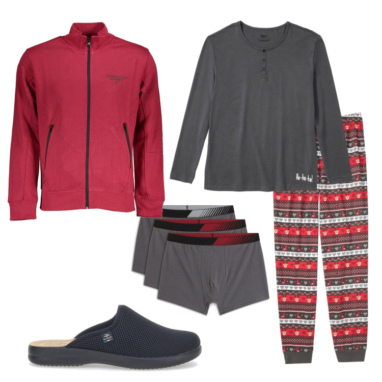 Outfit uomo - Buonanotte. Stile Casual per Tutti i giorni. Abbinamento con abbigliamento da notte, boxer, felpe, pantofole.