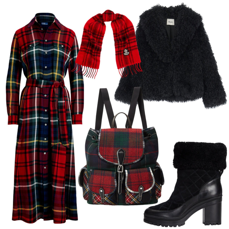 Outfit donna - Total look #2030918. Stile Glamour per Tutti i giorni. Abbinamento con blazer, zaini, vestiti, stivaletti, sciarpe.