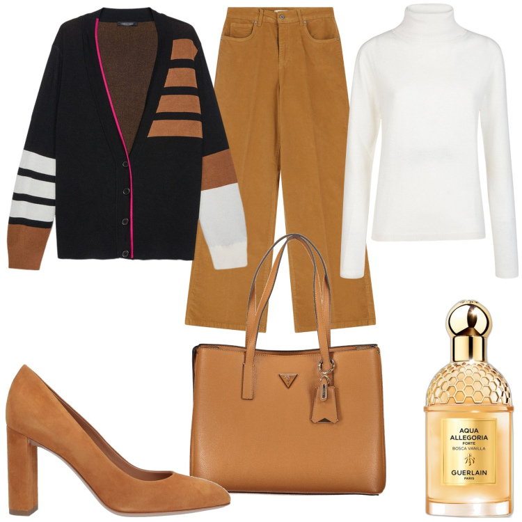 Outfit donna - Ovunque vado sono a pisto. Stile Trendy per Tutti i giorni. Abbinamento con décolleté, profumi, pantaloni, cardigans, maglieria, borse a spalla.