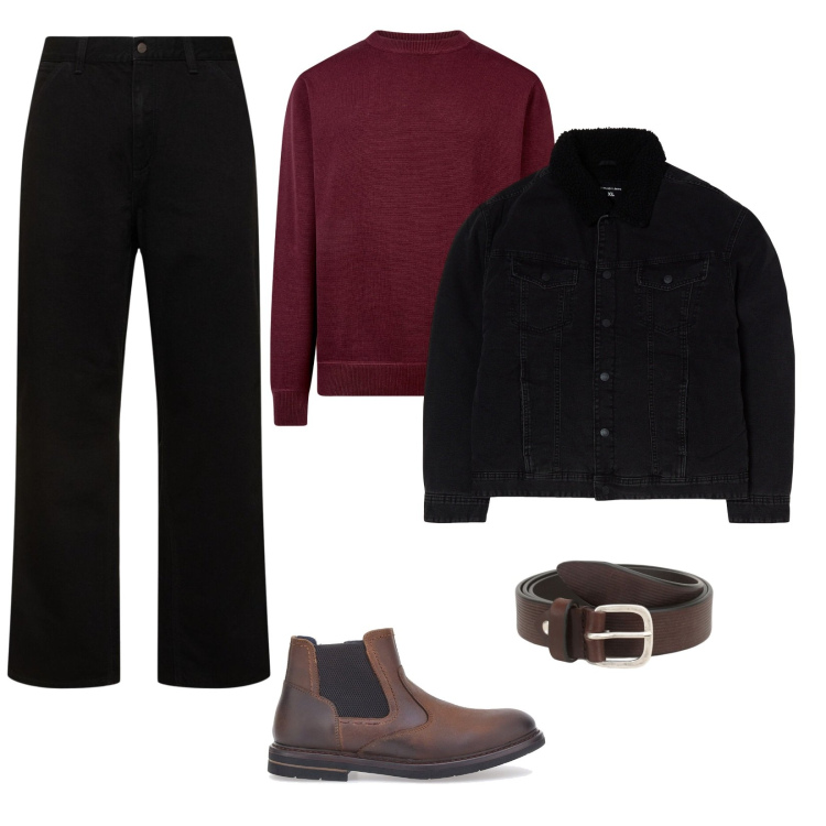 Outfit uomo - Jeans nero. Stile Casual per Tutti i giorni. Abbinamento con giacche, cinture, stivali e stivaletti, jeans, maglieria.