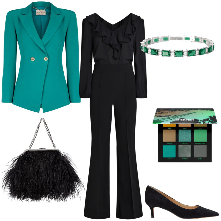 Outfit donna - Saldi: New year, new style. Stile Chic per Serata fuori. Abbinamento con ombretti, braccialetti, blazer, tute, décolleté, clutch.