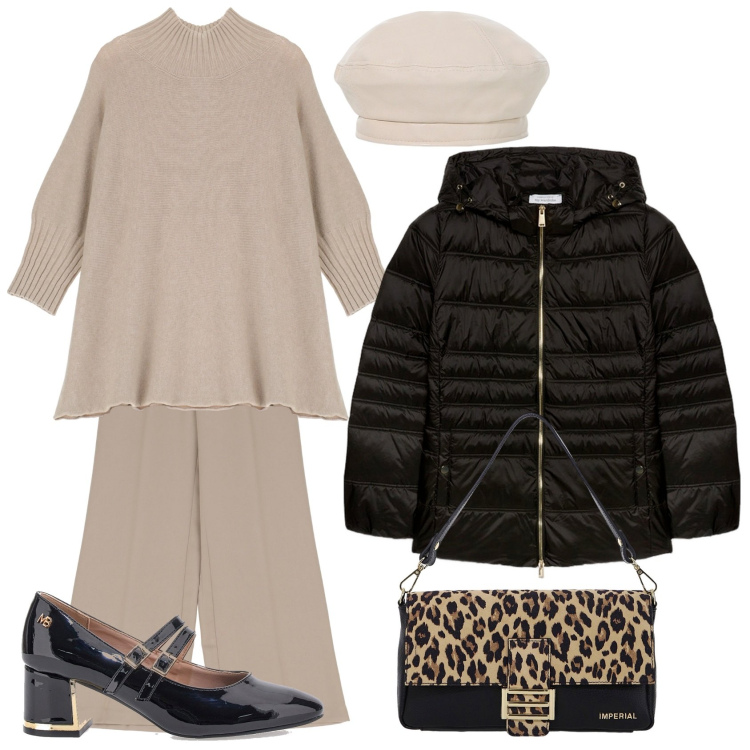 Outfit donna - Semplicemente elegante. Stile Sporty chic per Tutti i giorni. Abbinamento con pantaloni, borse a spalla, maglieria, cappelli e berretti, piumini, décolleté.
