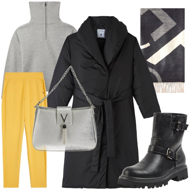 Outfit donna - New Year, New Layers. Stile Trendy per Tutti i giorni. Abbinamento con stivaletti, piumini, maglieria, pantaloni, sciarpe, borse a spalla.
