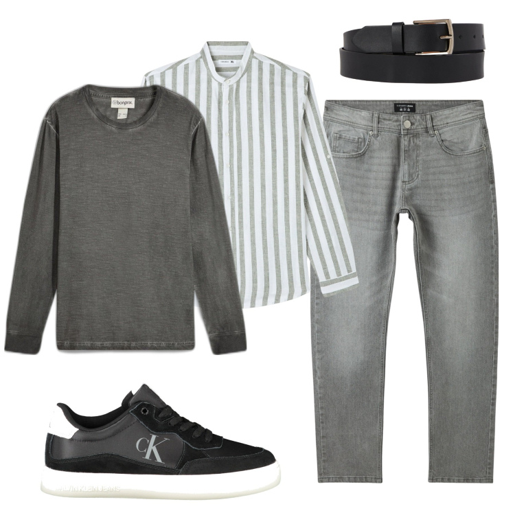 Outfit uomo - Grey. Stile Casual per Tutti i giorni. Abbinamento con maglieria, camicie, jeans, cinture, sneakers.