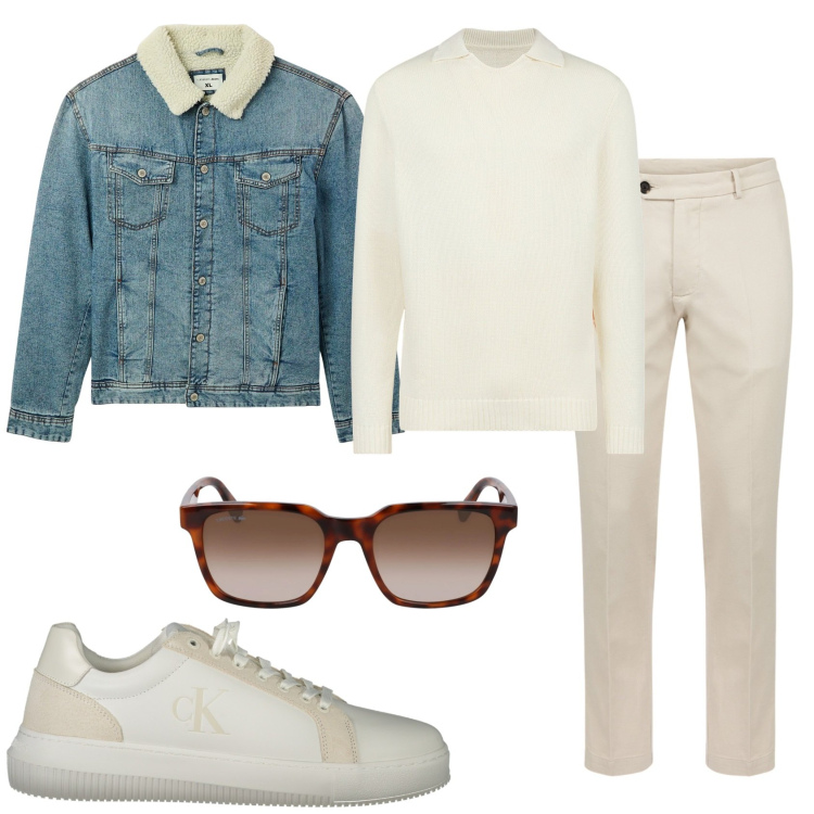 Outfit uomo - In chiaro. Stile Casual per Tutti i giorni. Abbinamento con giacche, maglieria, pantaloni, occhiali da sole, sneakers.