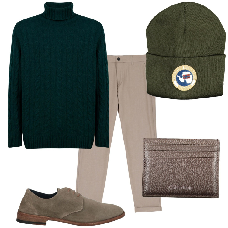 Outfit uomo - Total look #2031105. Stile Trendy per Tutti i giorni. Abbinamento con scarpe stringate, pantaloni, maglieria, portafogli, berretti.