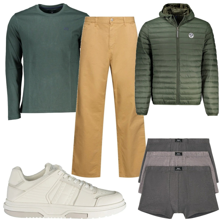 Outfit uomo - Relax trendy. Stile Trendy per Tutti i giorni. Abbinamento con boxer, jeans, t-shirt, giacche, sneakers.